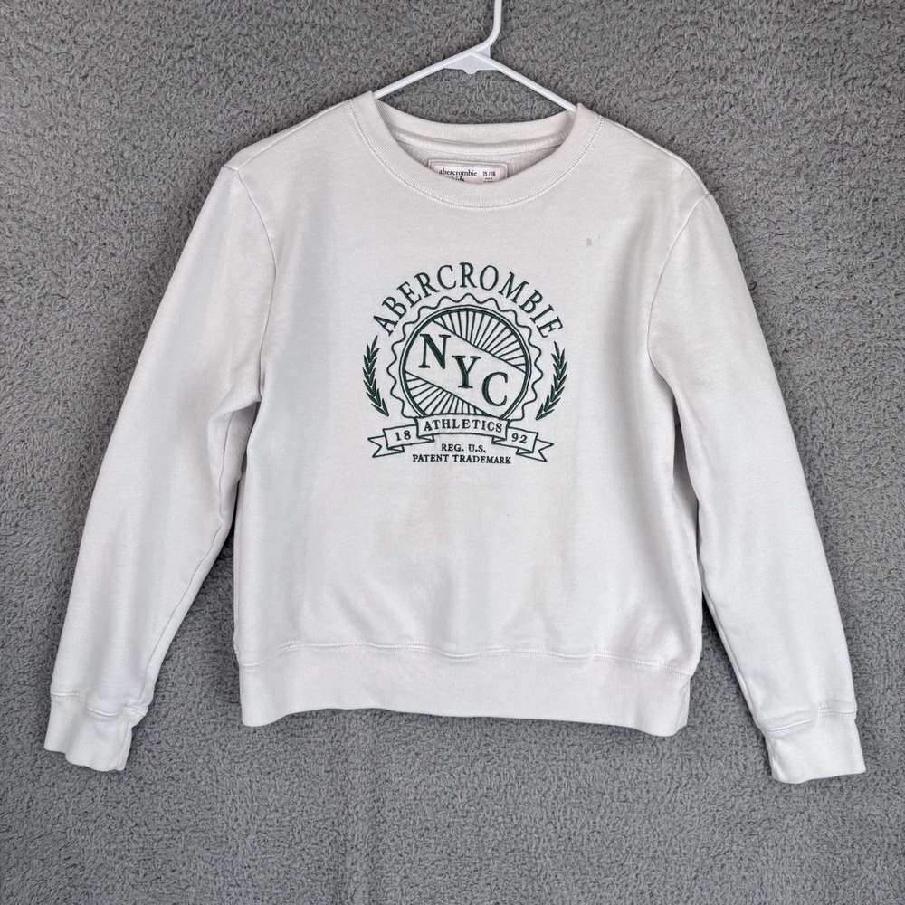 Abercrombie & Fitch Sweatshirt Womens Small White NYC New York City Embroidered